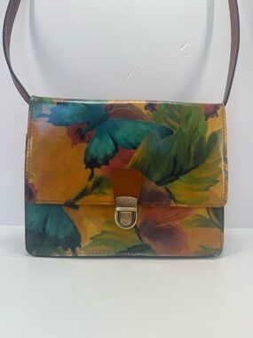Patricia Nash Lanza Floral watercolor  Leather Crossbody Bag